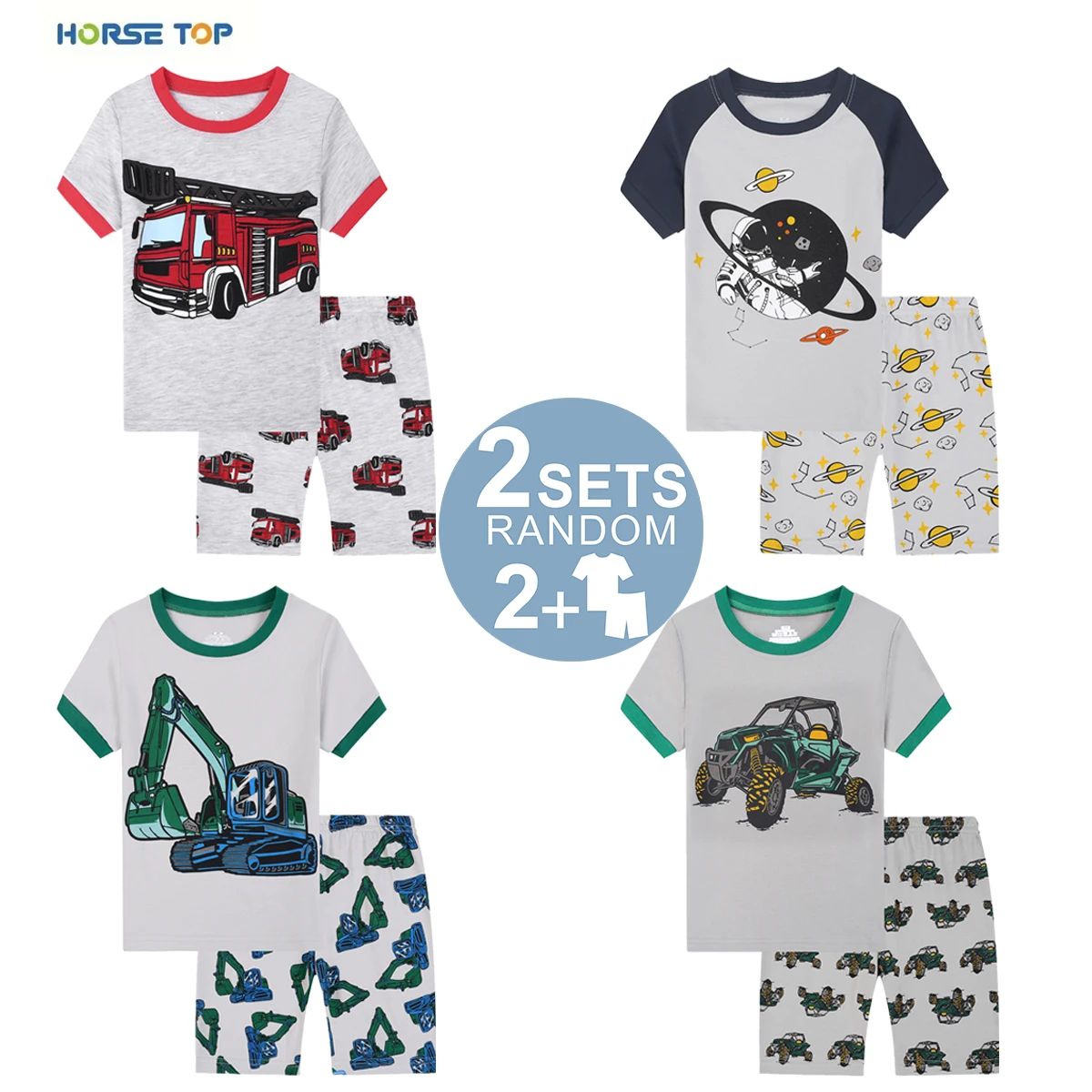 Random Set of 2 Toddler Pajamas for boy 2-Piece PJs Cotton Pyjama Sets Sleepwear 2-9Y