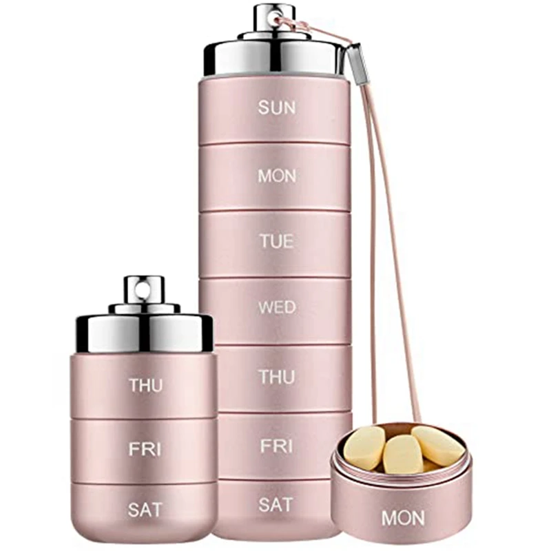 【CLEARANCE】Metal Pill Organizer Weekly,Stackable Waterproof Travel Pill Box,Pill Case Container,7 Day Daily Medicine Organizer