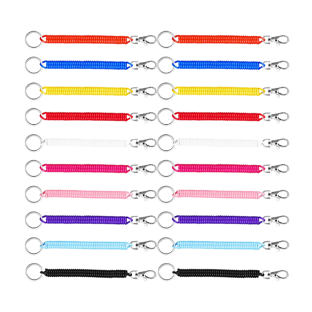 20 Pcs Spring Keychain Wrist Outdoor Rope Leash for Purse Lanyards Cell Phone Retractable Plastic Stretchy Coil