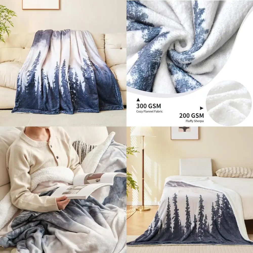 

Mountain Mist Sherpa Fleece Throw - Plush, Cozy Blanket for Bed, Sofa, or Couch