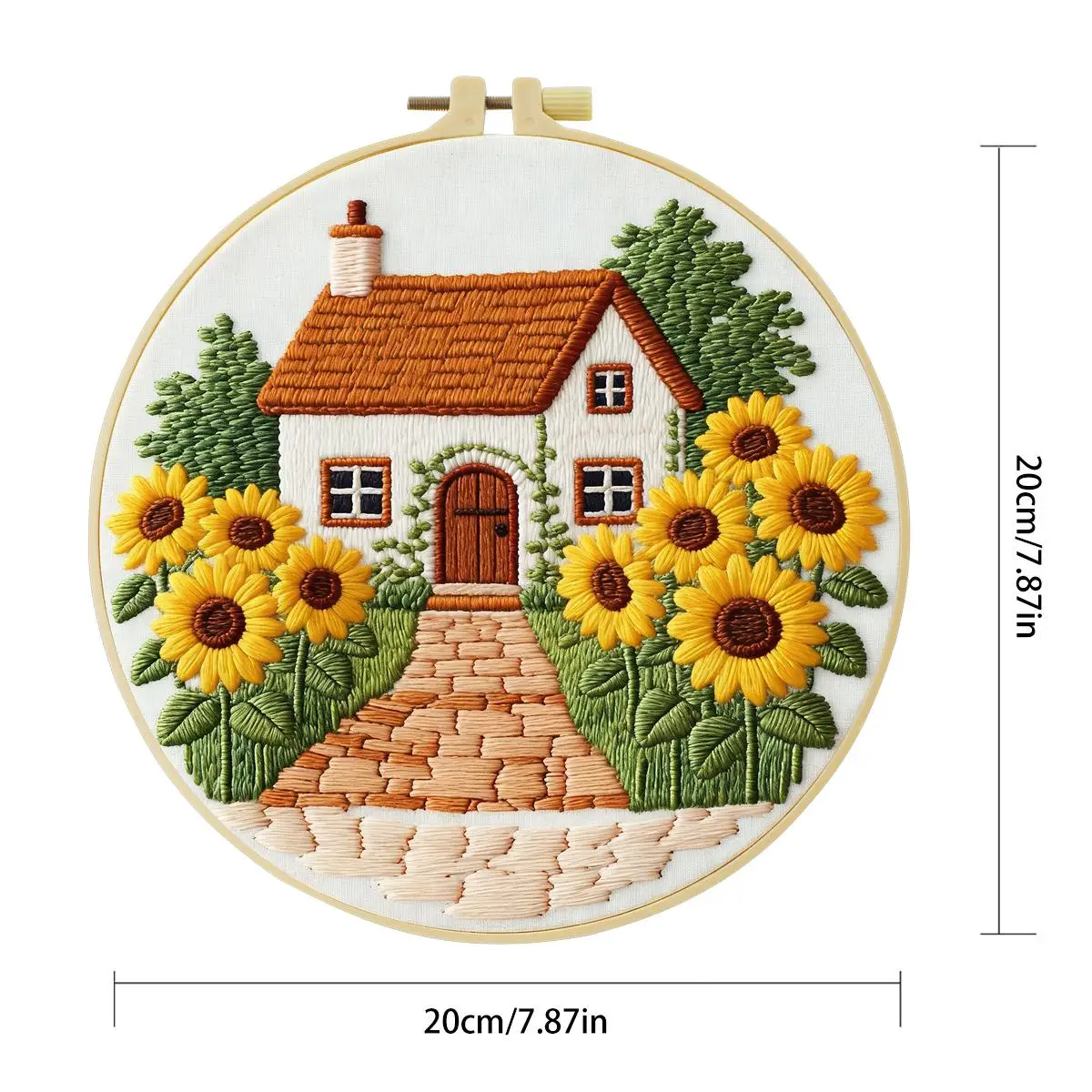 1 Stück 20X20CM/15X15CM 7,87/6,3 Zoll Sonnenblumen-Haus Stickerei Starter-Kit DIY-Kit DIY-Stickerei-Set Handarbeiten Nähkunst – Detail 3