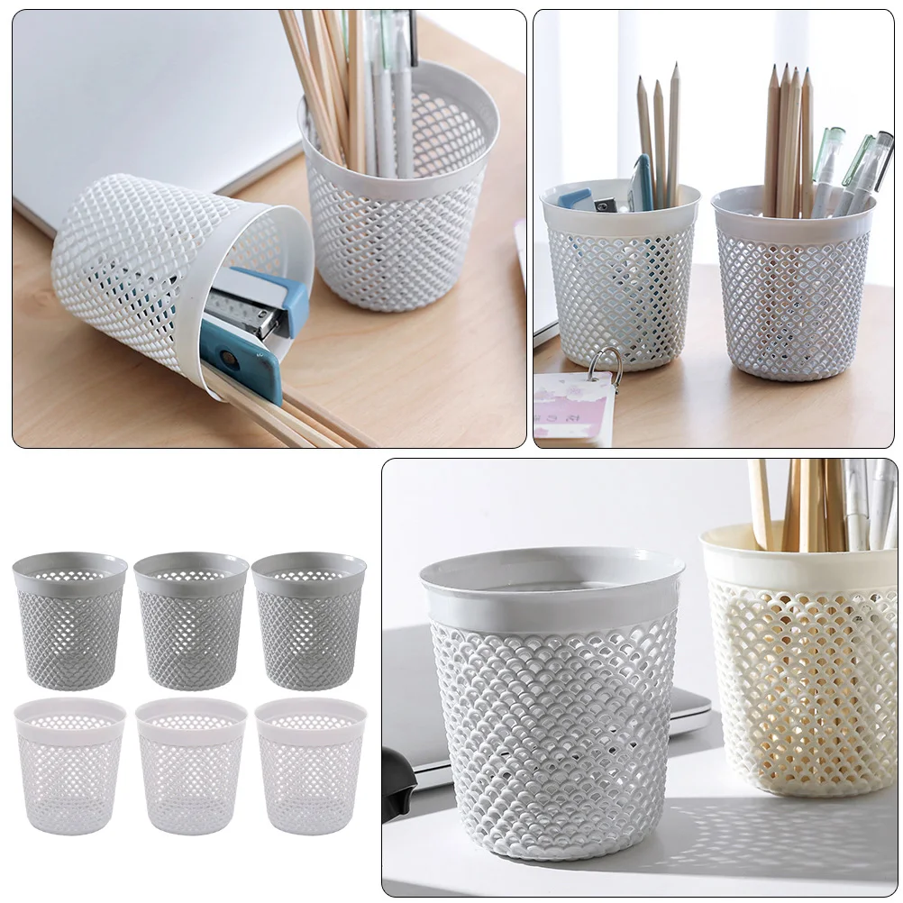 

6Pcs Desktop Pen Holder Hollow Plastic Multi-Functional Basket Pencil Organizer Makeup Brush Storage Office Container