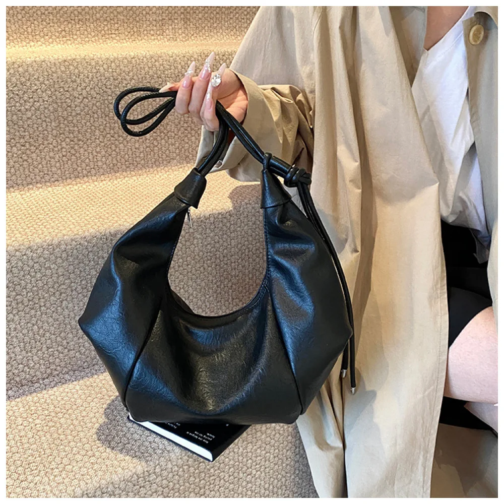 Minimalist Ruched Dumpling Bag Women Retro Underarm Purses Elegant Soft Pu Leather Large Capacity Fashion Shoulder Handbags