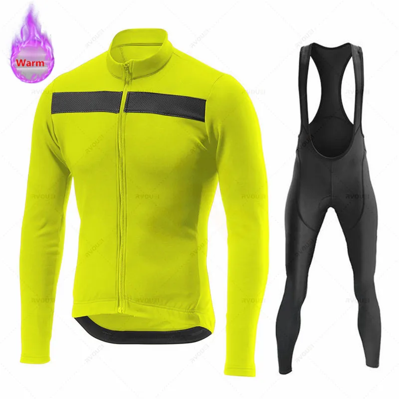 New Fluorescent Color Bicycle Team Winter Thermal Fleece Cycling Jersey Set Bike Clothing Keep Warm Men Maillot Ciclismo Hombre