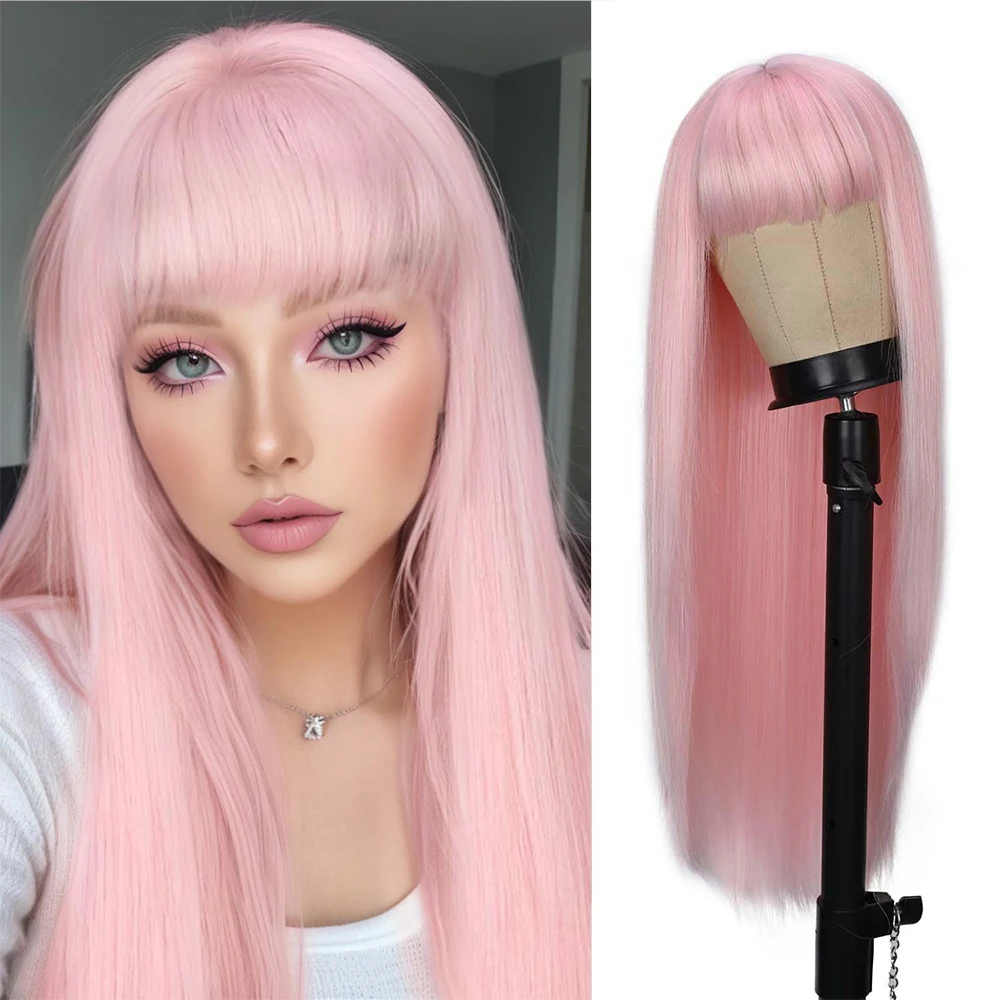 

Синтетический парик Сакура с челкой, длинный прямой парик для женщин, 26 дюймов, с многослойными концами, для косплея, Хэллоуина, вечеринок и повседневного использования