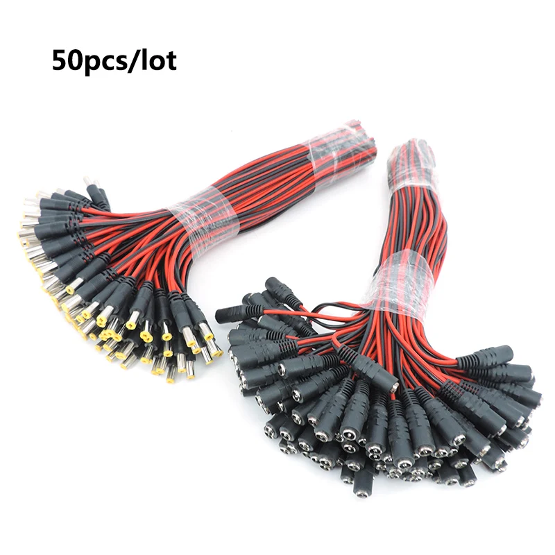 50pcs 5.5x2.1 mm DC Male Female Plug DC Power supply extend Connector Pigtail Cable Jack for CCTV Camera Extension 24V DC Wire o