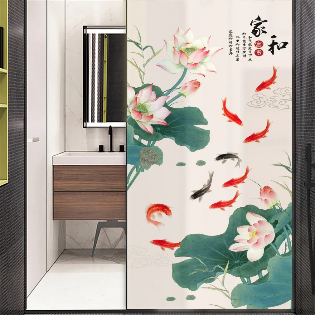 No Glue Static Cling  Privacy Window Film Chinese Bird Flower Painting Stained Glass Decorative Window Sticker  Window Tint 20A