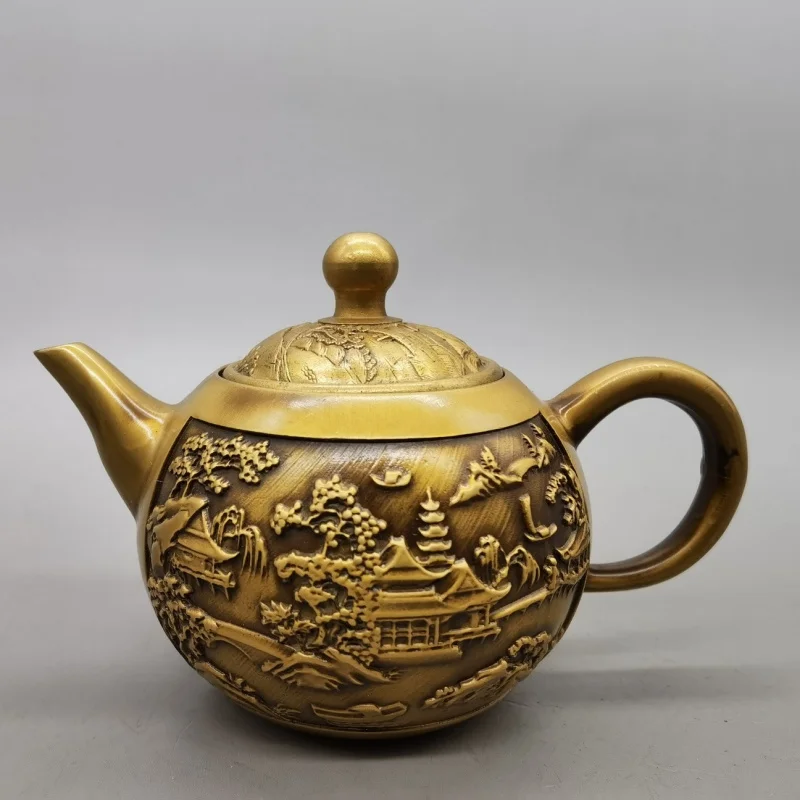 

Collection Antique Old Crafts Brass Landscape Wine Pot Wholesale Domestic Ornaments One Piece Dropshipping