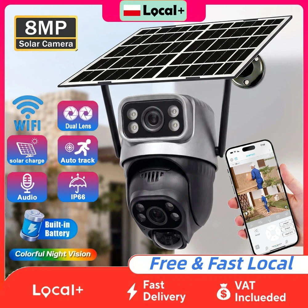 Telecamera Solare WiFi V380 Pro per Esterni, Telecamere di Sorveglianza Wireless PTZ, Rilevamento Umano PIR, Audio Bidirezionale, Visione Notturna a Colori, Alimentazione Solare, Sicurezza Domestica