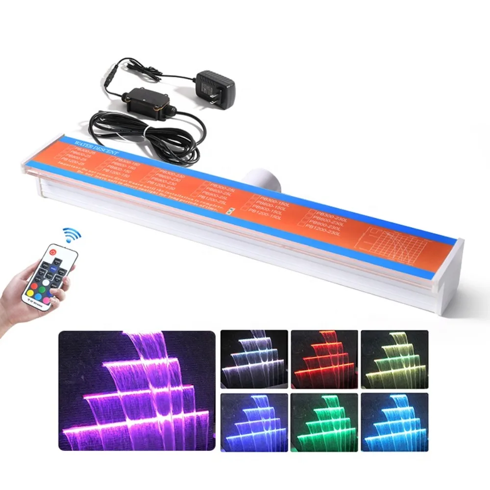 Light Rectangle Pool Waterfall Pool Cascade Water Jet Light Emitting Diode Acrylic Waterfall with Individual Adapter