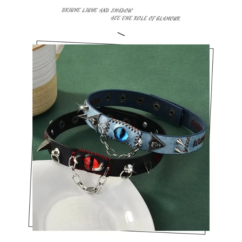 ตาสีน้ําเงินเข้มหมุดย้ําวัฒนธรรมย่อยสร้อยคอและปกแฟชั่นสไตล์ดินแดนที่รกร้าง ปกเสื้อผ้าแฟชั่น