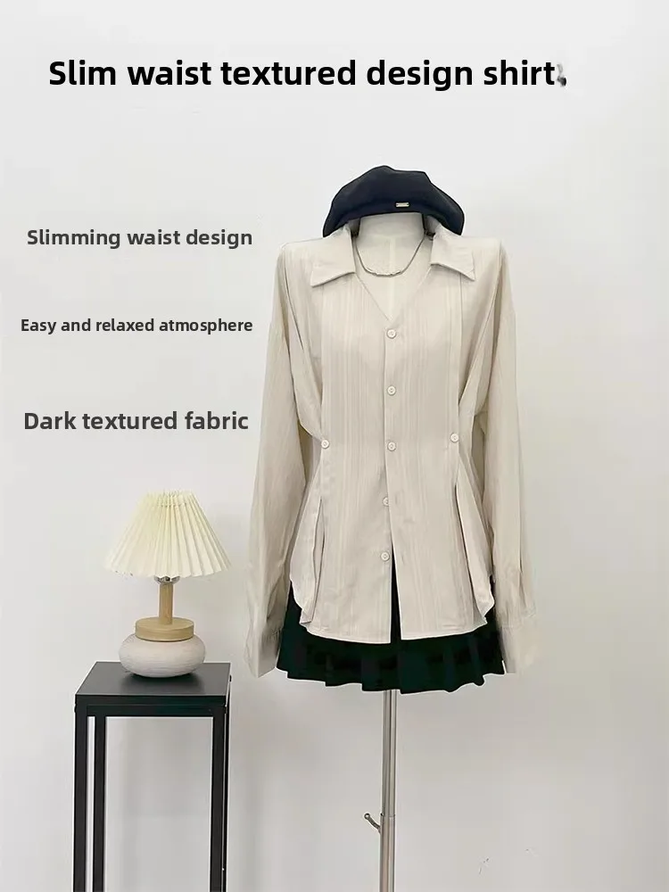 

Женская текстурированная приталенная рубашка-лонгслив в корейском стиле, базовый слой, однотонная, для повседневной носки, весна-осень