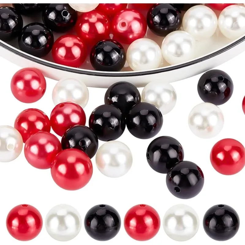 

60pcs 20mm Pearl Beads Bubblegum Beads Chunk Pen Beads Red Acrylic Focal Beads Large Loose Beads for Pen Wedding Christmas Garla