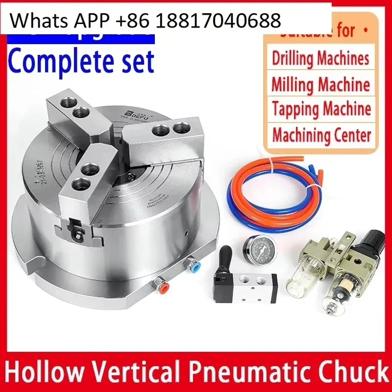 Mandril pneumático oco de 6 polegadas, mandril pneumático vertical de 3 mandíbulas adequado para máquina de perfuração e plataforma de fresadora