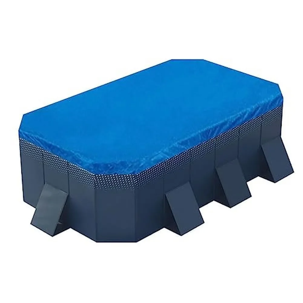 Poolabdeckung, blau, UV-beständig, PE, aufblasbare Poolabdeckung mit Kordelzug für rechteckige, faltbare Schwimmbecken, staubdichte Teile