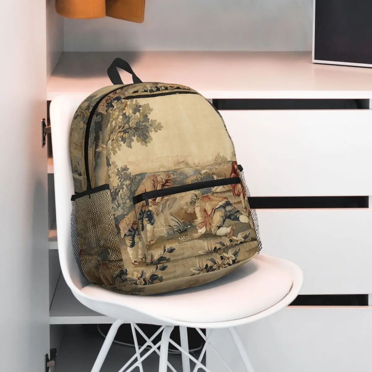 Aubusson Antique French Tapestry Print Backpack Daypack Large Capacity Boys Girls BookBag School Bag Shoulder Bags for Men Women