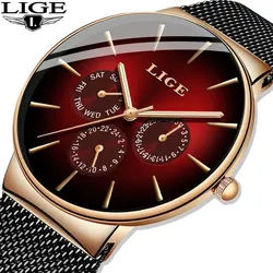 New LIGE Fashion Mens Watches Top Brand Luxury Quartz Watch Men Mesh Steel Waterproof Ultra-thin Wristwatch For Men Sport Clock