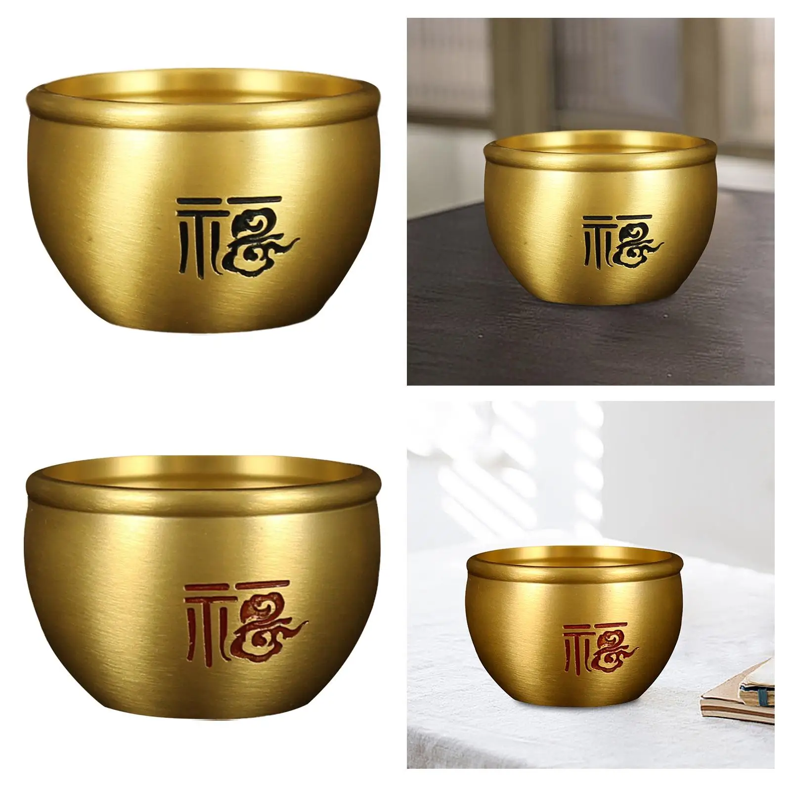 Brass Fengshui Bowl Bai Fu Chinese Traditional Brass Fortune Gathering Vat for Wealth Success Good Luck Desktop Study Adults