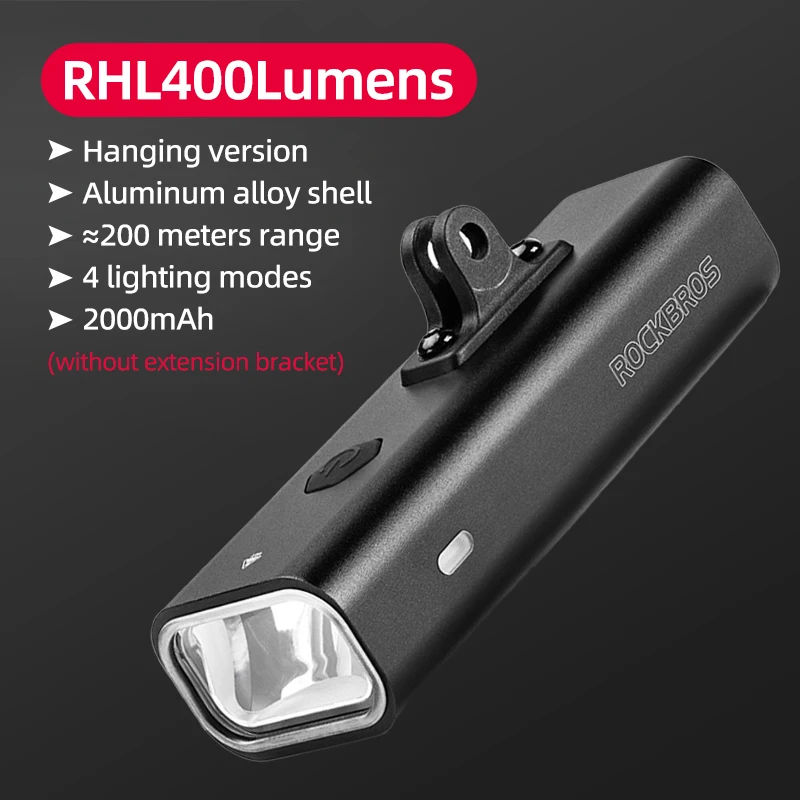 ROCKBROS Fietskoplamp IPX6 Type-c Oplaadbare Fiets Hanglamp Koplamp LED Zaklamp 400/800/1000/1500LM Aluminium