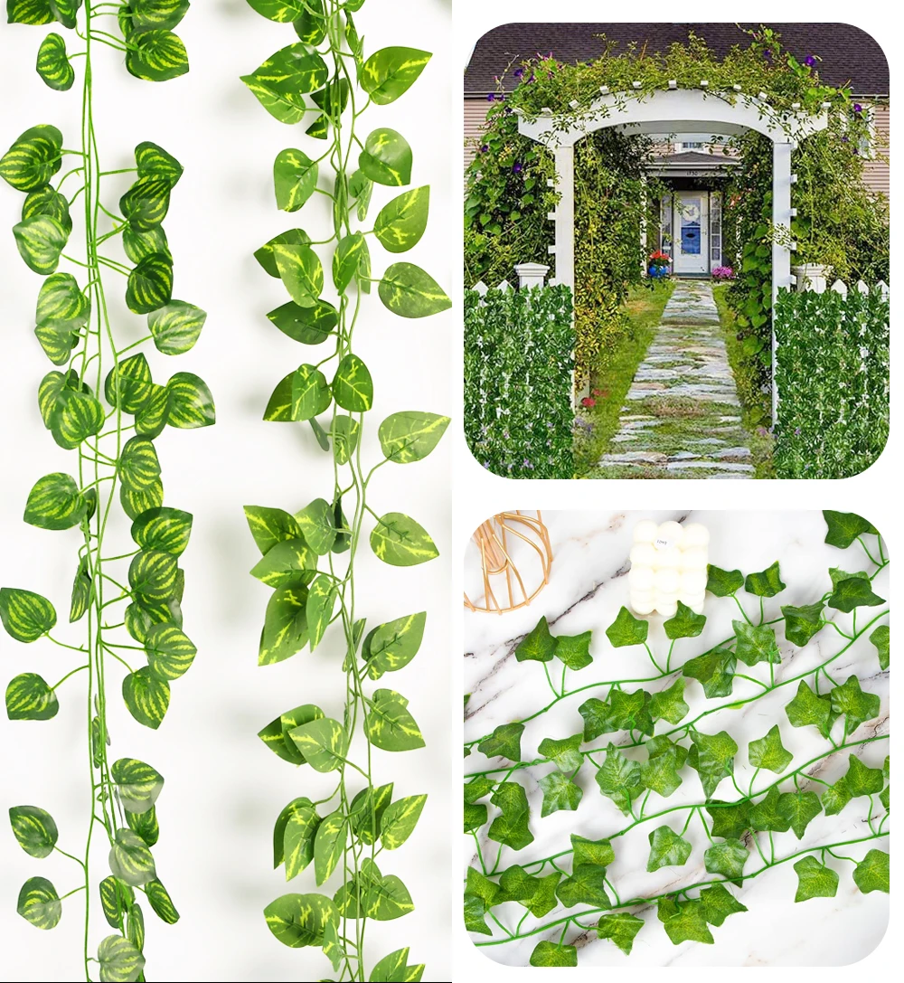 2.1M Silk Artificial Ivy Rattan Leaf Garland Plant Vine Home Wedding Bathroom Decoration Garden Festival Party Decor fake flower