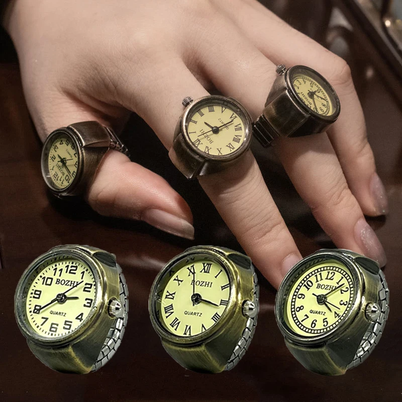 RetroGem Hot Sale Roman Finger Watch Ring Movement Fashion Accessories Vintage Alloy Shell Quartz Watch Men Jewelry Women Gift