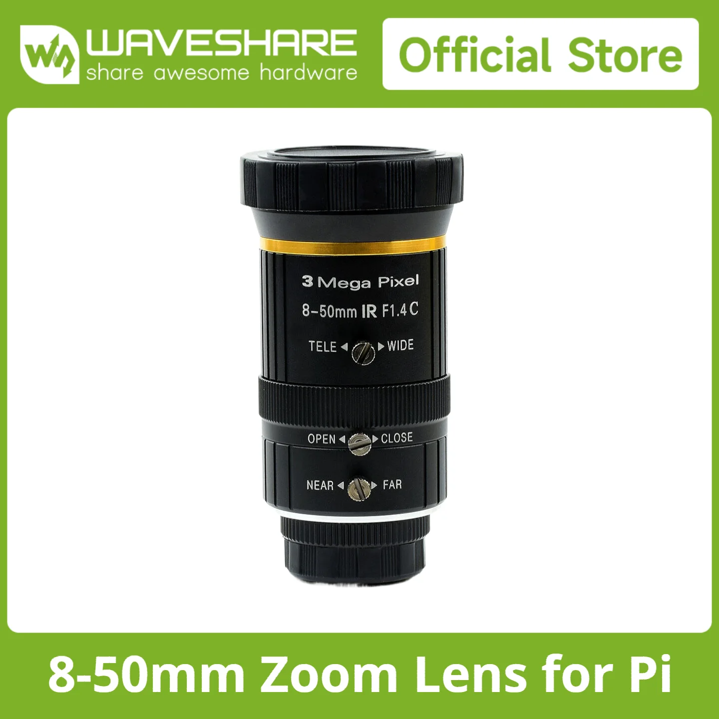 Waveshare 8-50mm Adjustable Focal Length, Adjustable Angle Of View, C-Mount Lens, Raspberry Pi Lens