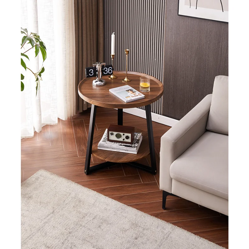 New 2023 Tea Table Simple Modern American style Sofa Side Table Household Round Double-layer Side Table