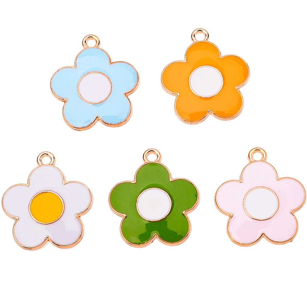 

20 Pieces Of New Yellow And White Enamel Five-Petal Flower Daisy Pendant Bracelet Earrings Necklace Pendant Alloy Jewelry Making