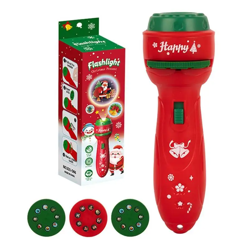 Fun Cartoon Santa Projector Flashlight Toys Kids Early Education Light Up Pattern Sleep Flashlight W/24 Patterns Christmas Gifts