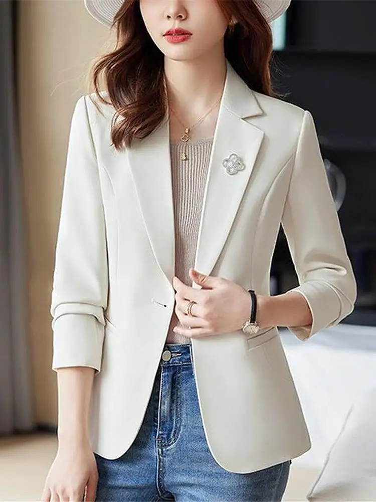 Faionable Bla ort Suit Jaet for Women Casual Ele Spring Autumn New Sle Chinese Brand Cleanfit Office Wear