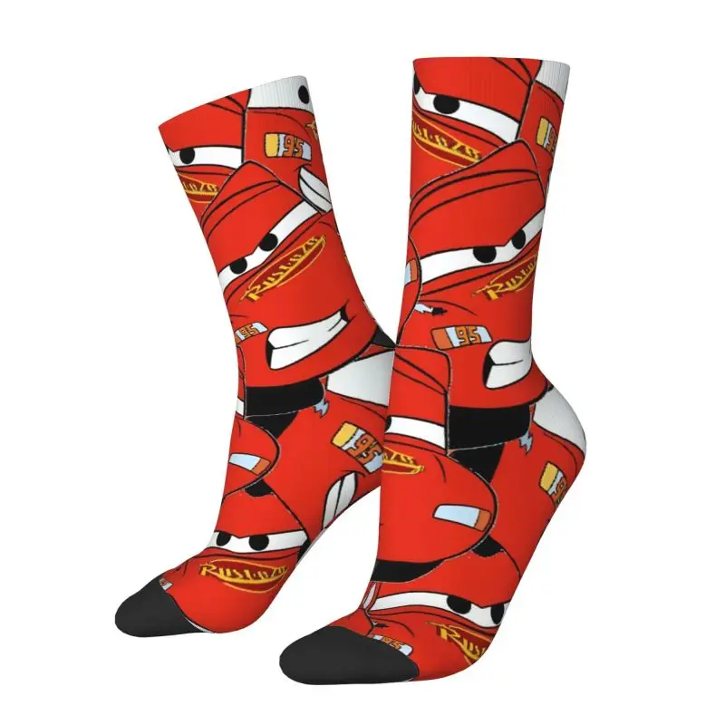 Cool Lightning McQueen Collage Socks Women Men Warm 3D Printed Happy Cars Sports Basketball Socks