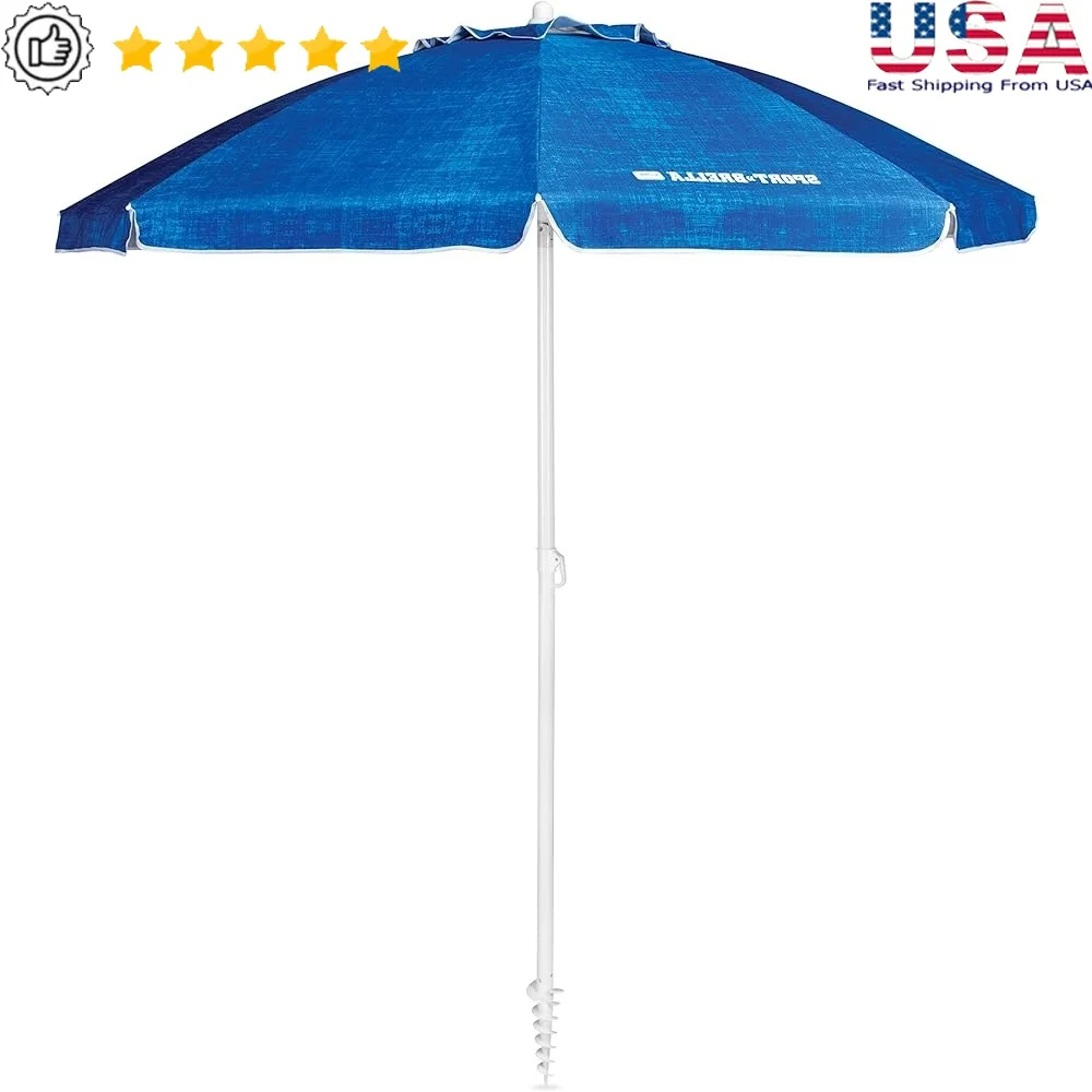 

6ft Beach Umbrella SPF 50 Vented Canopy Durable Steel Frame Telescopic Pole UV Protection Sun Shade Adults Outdoor Activities