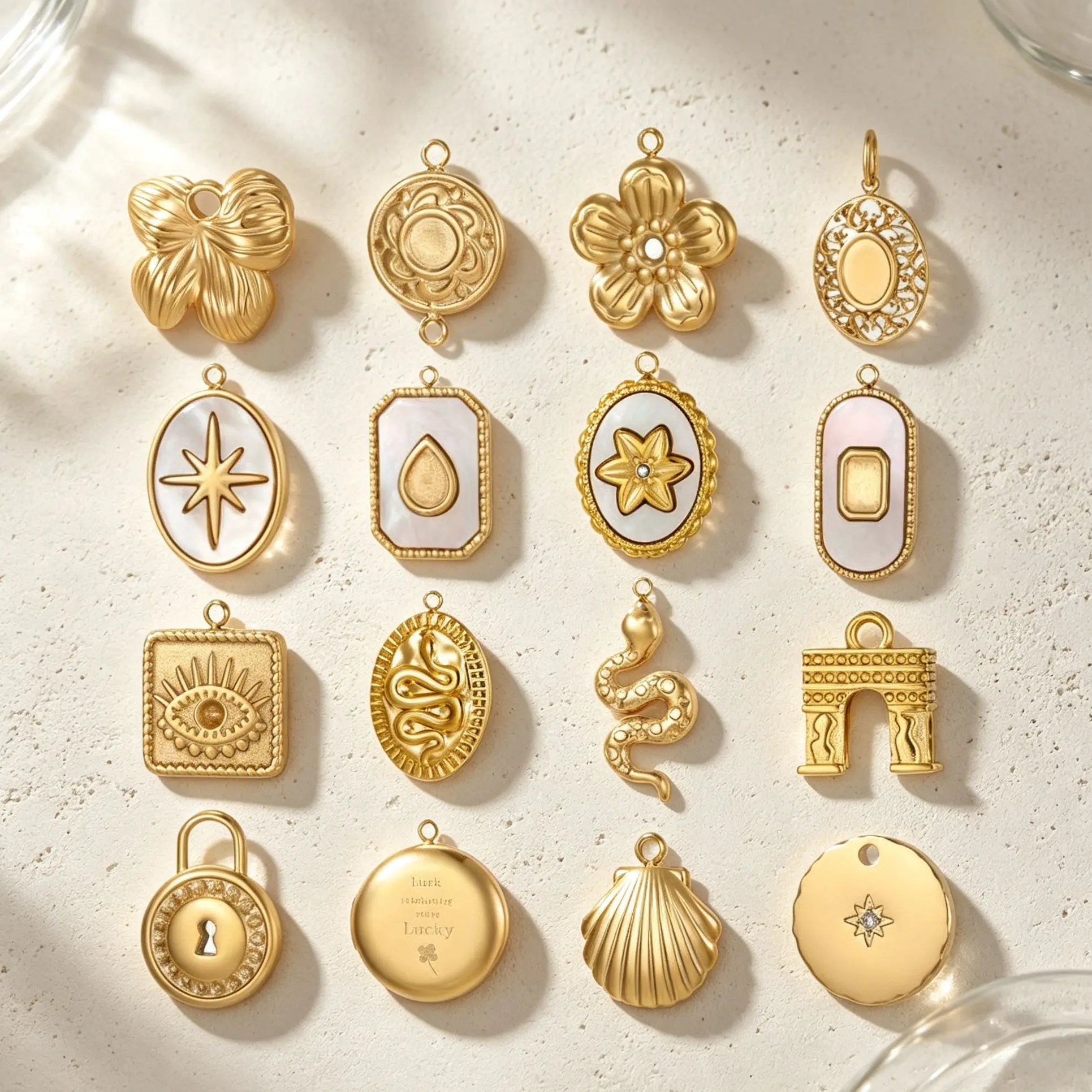 Angesagter Vintage DIY-Schmuck Edelstahl Gold PVD-beschichteter Blumen-Weißmuschel-Anhänger für Halsketten- und Ohrringherstellung Zubehör – Detail 6
