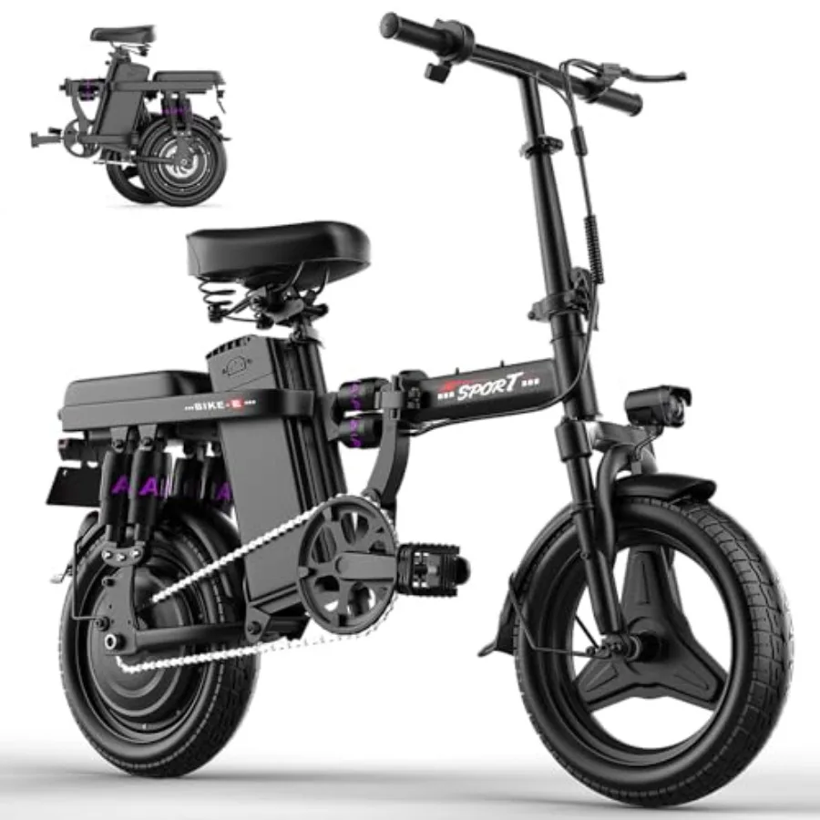 Electric Bike for Adults14 Folding Adult E Bike with 650W Peak Motor 25 mph 30 Miles Range 8-Point Suspension Disc Brake Commut