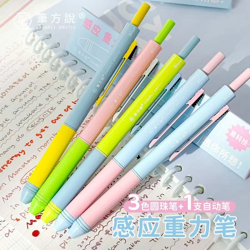 

Black Technology 4-in-1 Gravity Pen,Metal Grip Multi-Pen(Red/Black/Blue)&Mechanical Pencil Writing Tool forSchool,Office,Drawing