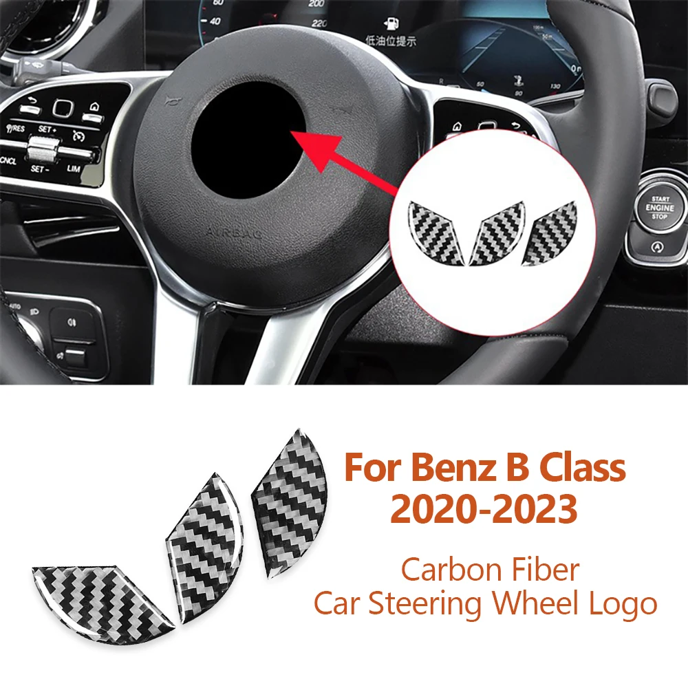 

For Mercedes Benz B Class GLB 2020-2023 Carbon Fiber Car Steering Wheel Logo Frame Decorative Stickers Auto Interior Accesorios