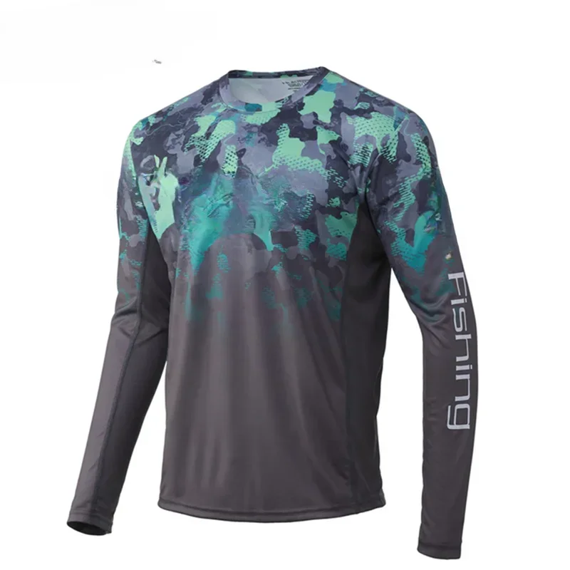 Camisa de manga larga de pesca, ropa deportiva verde, Jersey, chaqueta, UPF 50, Verano