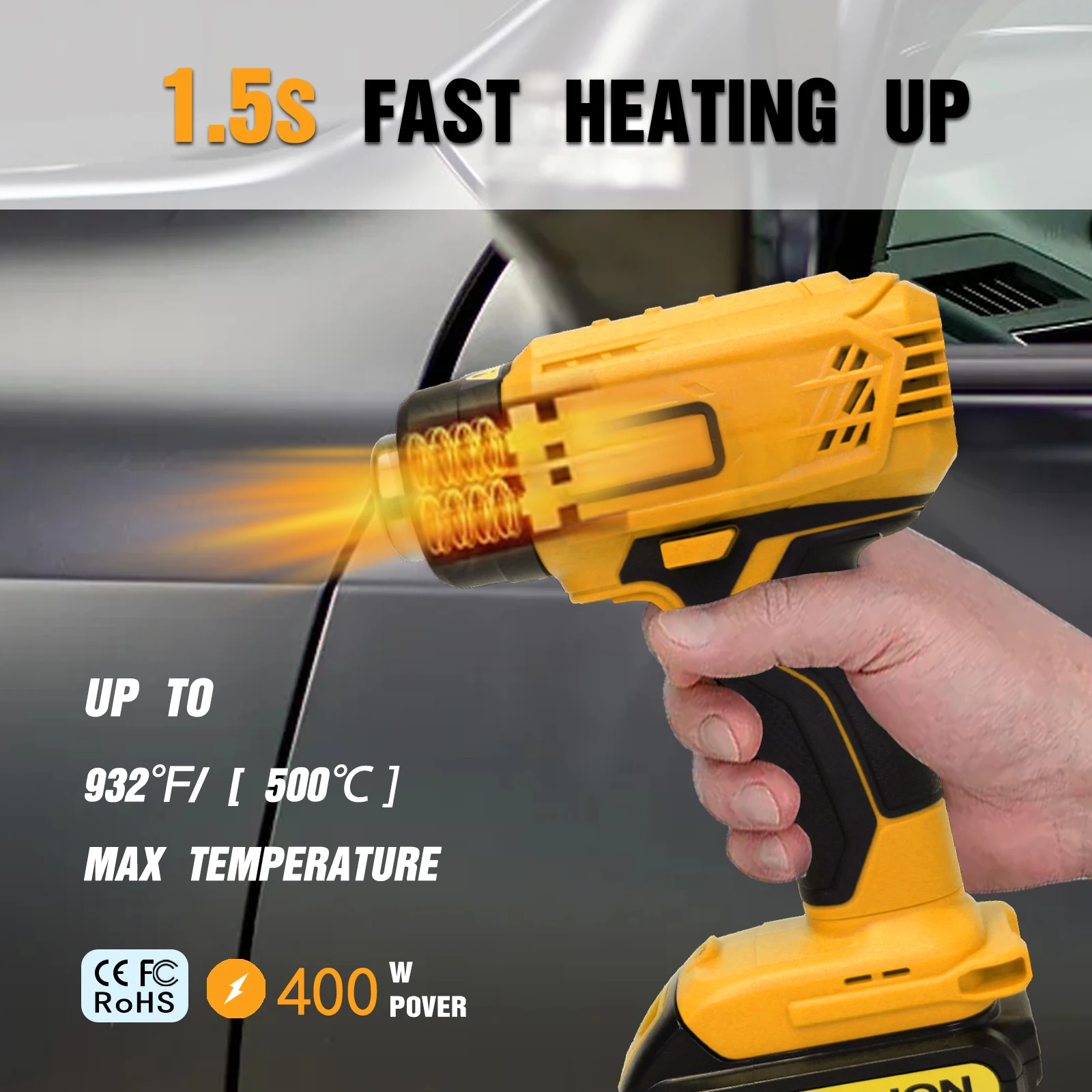 Cordless Electric Heat Gun for Dewalt 20V Lithium Battery with 4 Nozzles Heat Shrink Wrapping Handheld Hot Air Gun (No Battery)