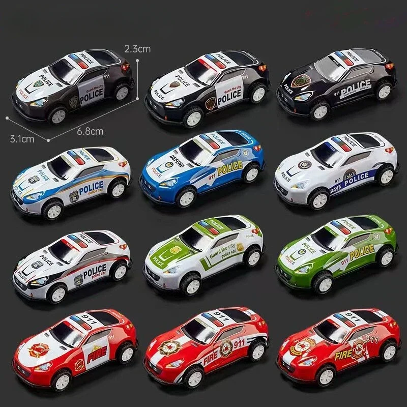 10 Uds. De juguetes de modelo de coche de aleación, Mini coches de policía de hoja de hierro fundido a presión para niños, vehículo de inercia deslizante, regalos de juguete para cumpleaños para niños