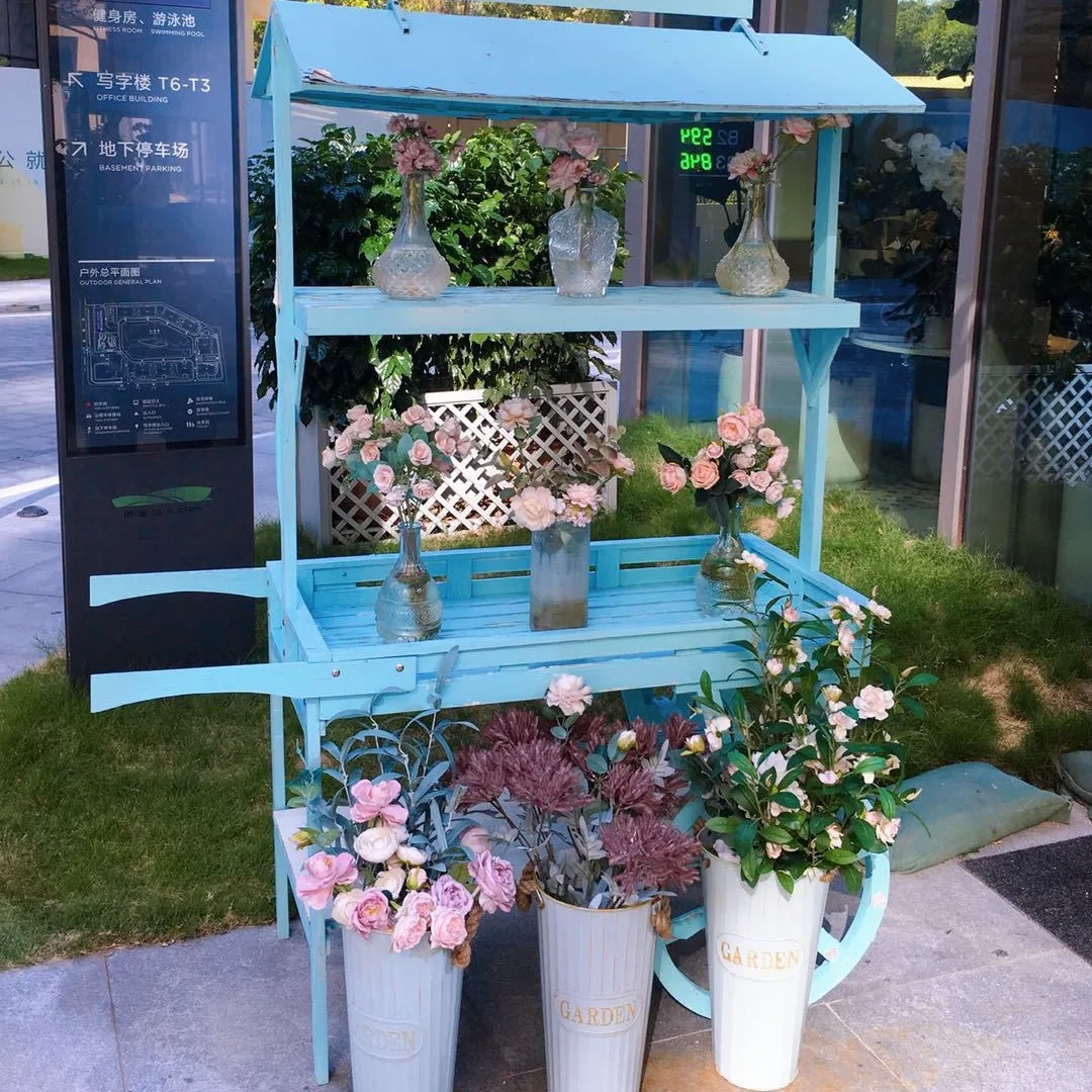 American country retro wooden succulent flower stand, trolley greenhouse, window rack, flower shop display stand