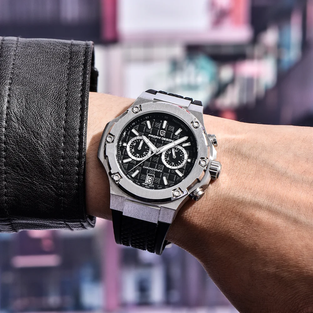 Pagani Design PD-YS032 Men's Watch Japanese Quartz Movement Stainless Steel Case Black Rubber Waterproof Sport Men's Watch view 2