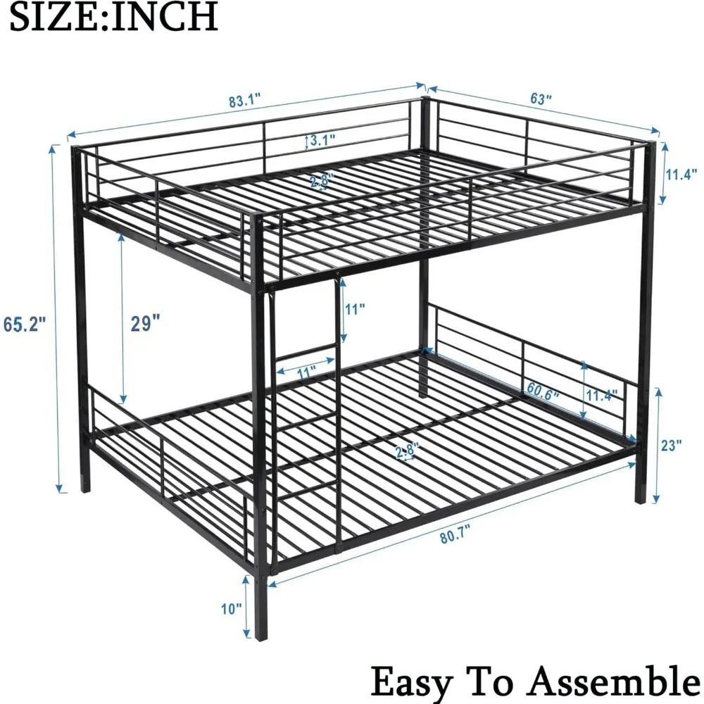 أحدث ترقية وأقوى سرير كوين بطابقين للبالغين، سرير معدني عالي التحمل بحجم كوين مع سلم وطول كامل #2