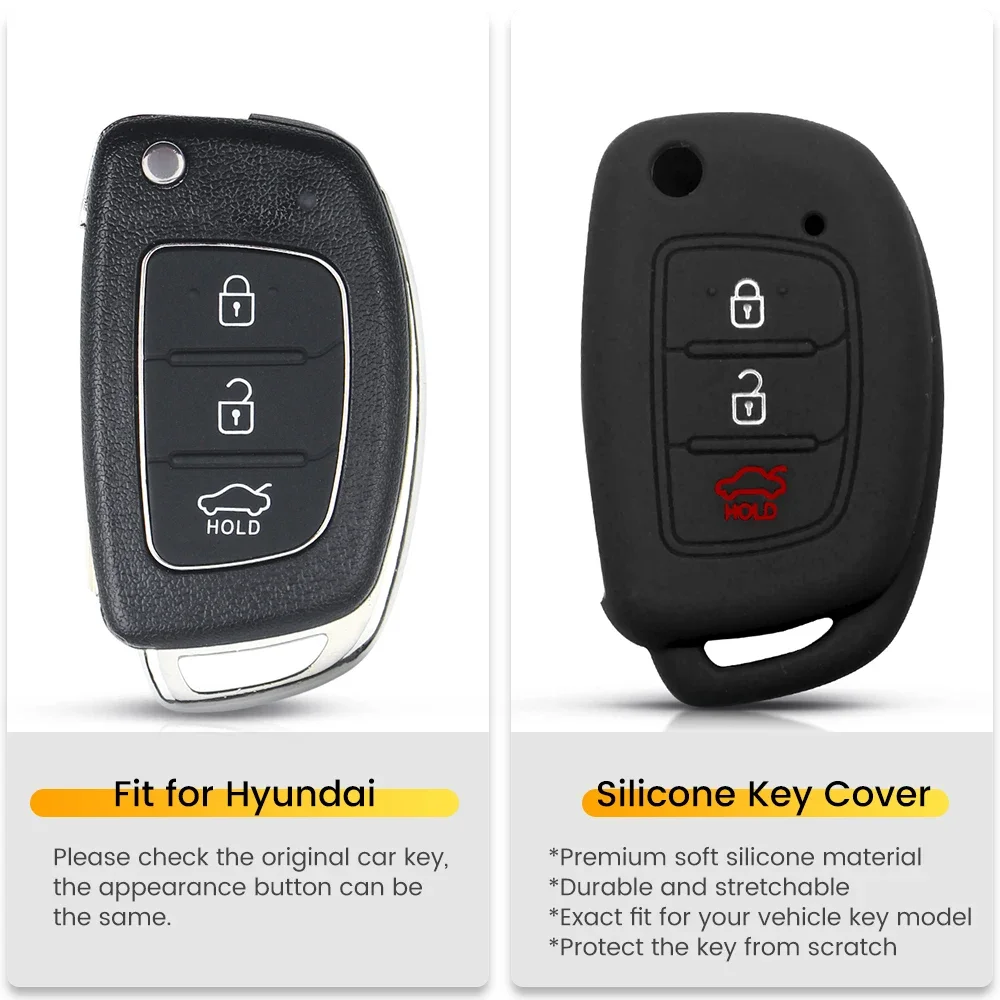 KEYYOU Silicone Car Key Skin Case For Hyundai  Tucson i40 i20 i10 iX35 iX45 Creta Santa fe Cover Fob 3 Buttons