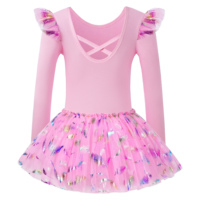 Girls Dance Tutu Leotard for Ballet Long Sleeve Sparkly Sequins Cute Dance Dress