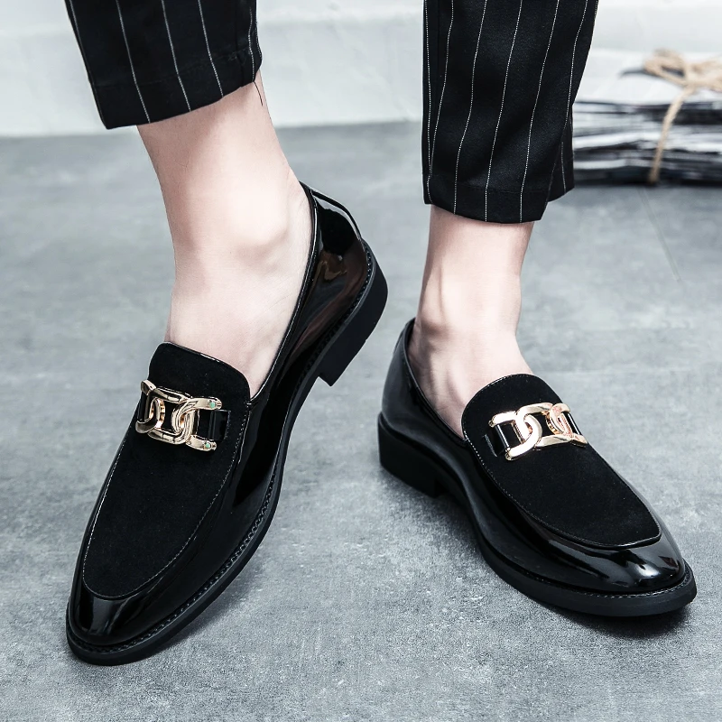 Spring New Men Fashion Flat Shoes Quality Metal Slip on Leisure Loafer Shoes Ladies Mocassins Luxury goods Dress Party Men Shoes