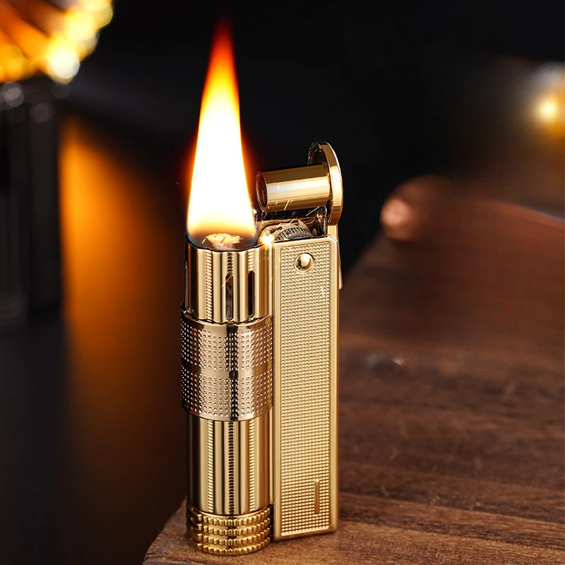 Unique Metal Windproof Grinding Wheel Flint Kerosene Lighter Classic Retro Portable Push Ignition Lighter Men's Gift