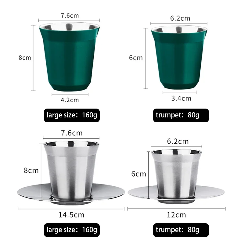 Leeseph Espressotassen aus Edelstahl, doppelwandige isolierte Kaffeetasse, Demitasse-Tasse zum Trinken für Zuhause, drinnen und draußen, Büro