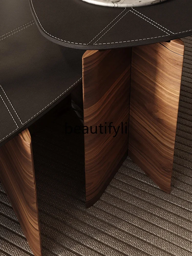LXItalian minimalist solid wood leather coffee table combination modern simple special-shaped coffee table side living roomSSS