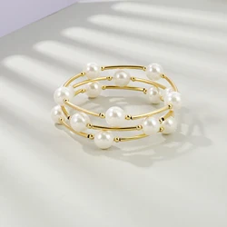 Badu 10mm Imitation Pearl Bracelet for Women Stretch Gold Color Tube Beads Pearls Blessing Bracelet Party Wedding Jewelry Gifts