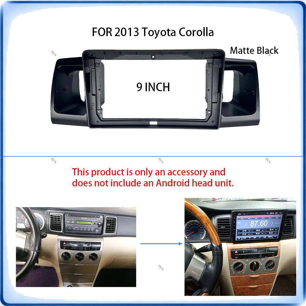 For Toyota Corolla 2013 9 inch Car Radio Fascia Frame Kit Wiring Harness Power Cable Plug and Play